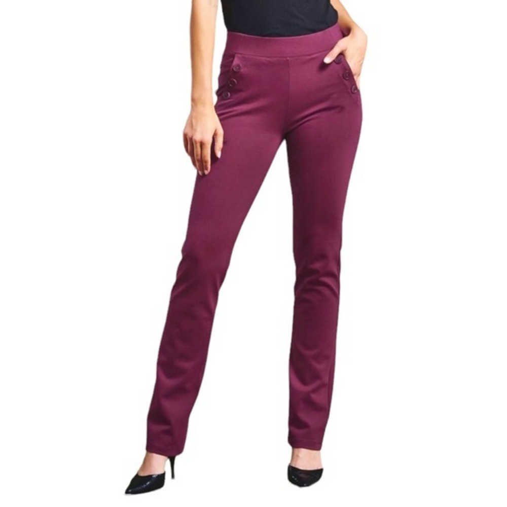 Betabrand Six Button‎ Burgundy Maroon Stretch Yoga Trousers Pants